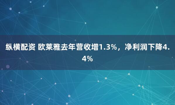 纵横配资 欧莱雅去年营收增1.3%，净利润下降4.4%
